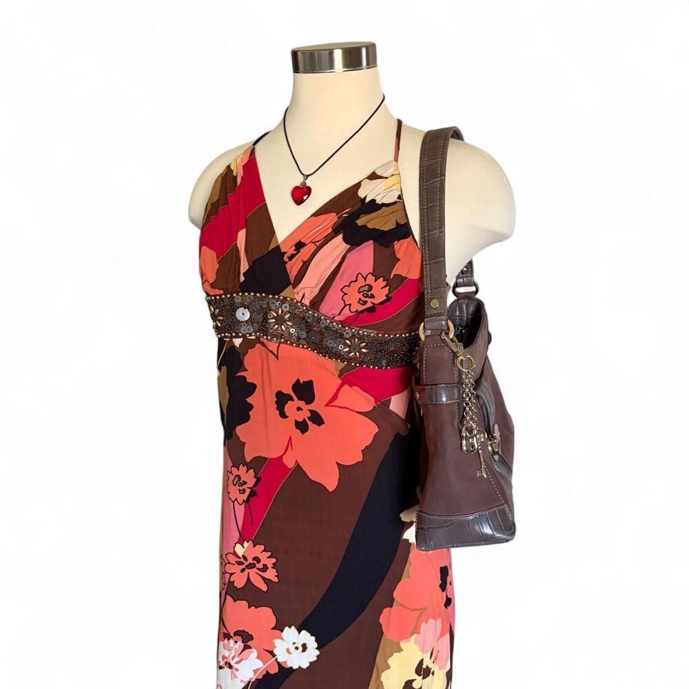 B. Darlin Y2K Floral Maxi Dress Pink Brown Black Stripe Fairycore Medium 1776514 - Picture 7 of 8